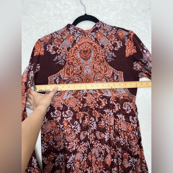 Free People BOHEMIAN Maroon Long Bell Sleeve Mini Dress Size XS - Picture 8 of 9